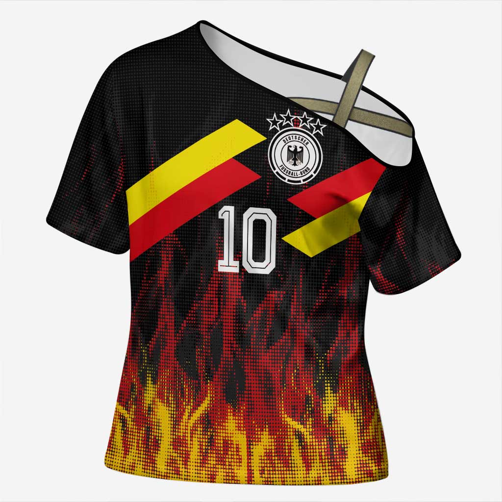 Custom Germany Football Cross Shoulder Shirt Flames Dot Patterns Sport