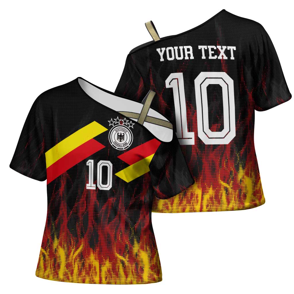 Custom Germany Football Cross Shoulder Shirt Flames Dot Patterns Sport