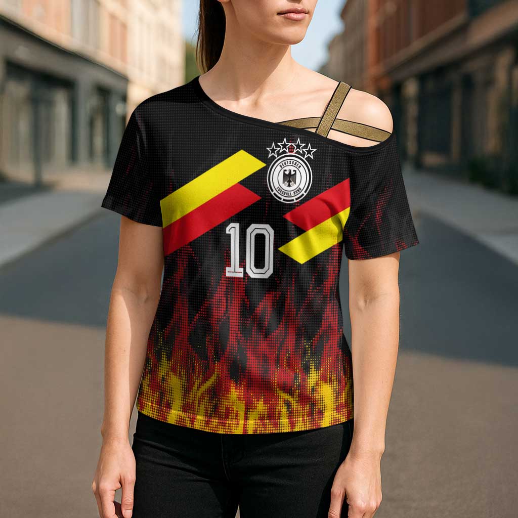 Custom Germany Football Cross Shoulder Shirt Flames Dot Patterns Sport