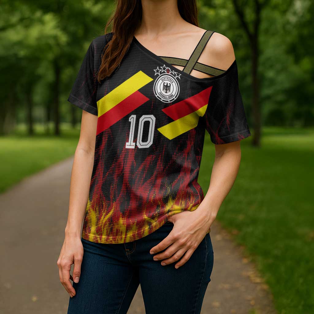 Custom Germany Football Cross Shoulder Shirt Flames Dot Patterns Sport