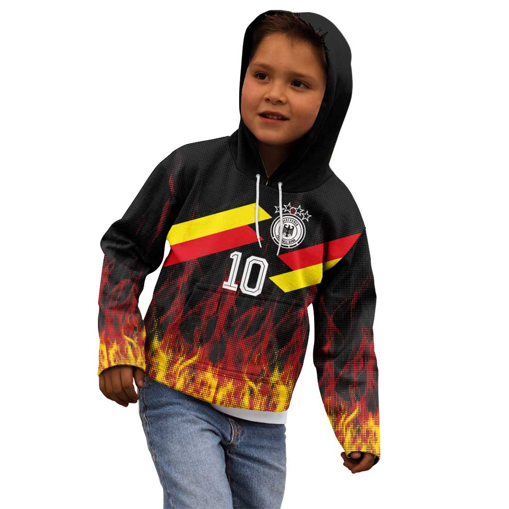 Custom Germany Football Kid Hoodie Flames Dot Patterns Sport
