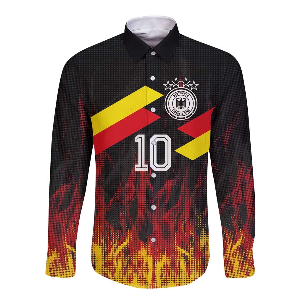 Custom Germany Football Long Sleeve Button Shirt Flames Dot Patterns Sport