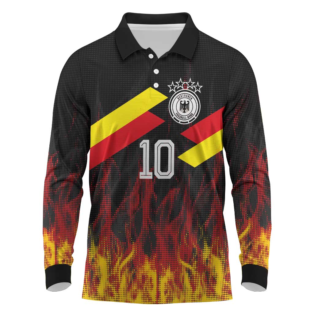 Custom Germany Football Long Sleeve Polo Shirt Flames Dot Patterns Sport
