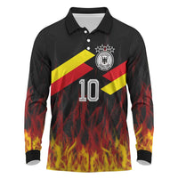 Custom Germany Football Long Sleeve Polo Shirt Flames Dot Patterns Sport