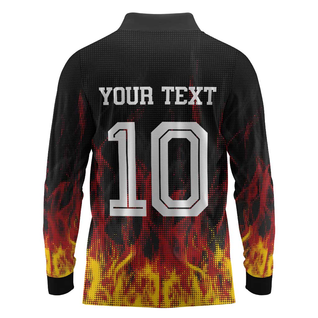 Custom Germany Football Long Sleeve Polo Shirt Flames Dot Patterns Sport