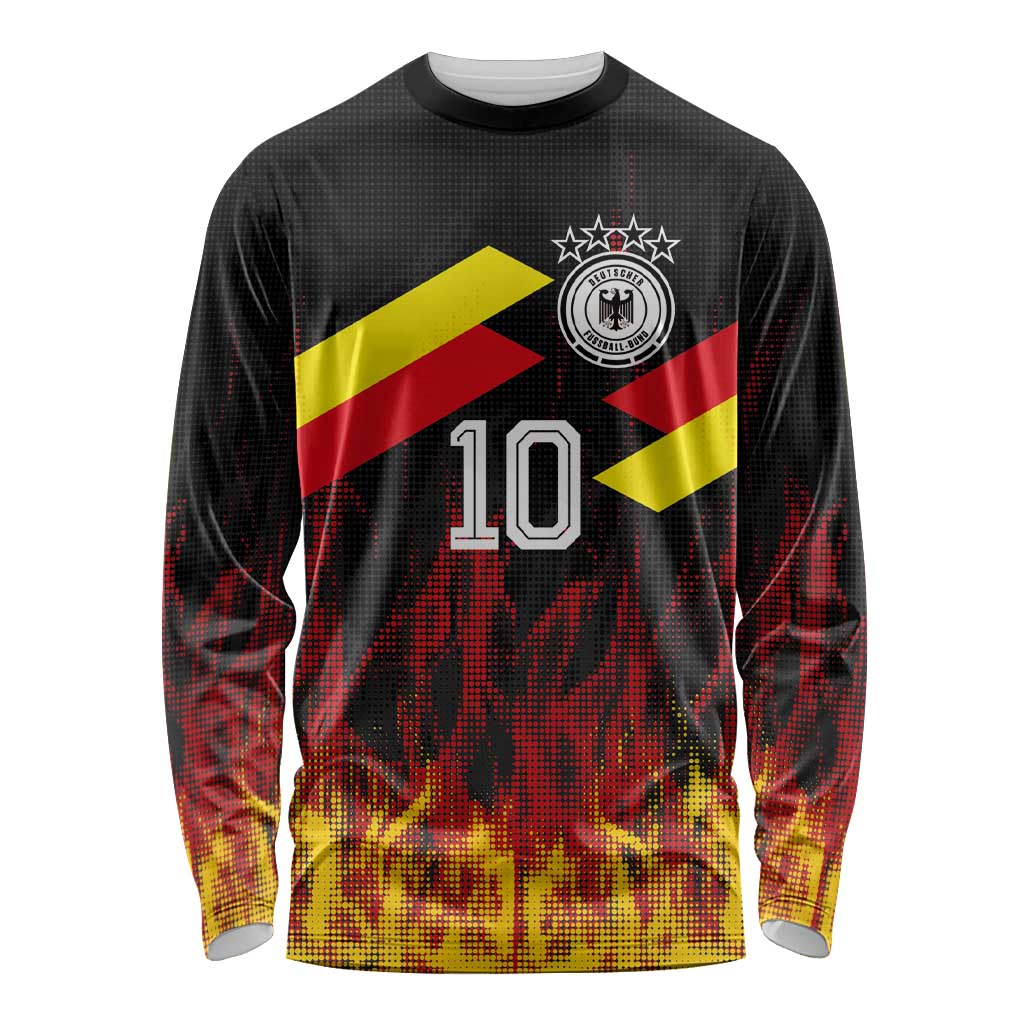 Custom Germany Football Long Sleeve Shirt Flames Dot Patterns Sport
