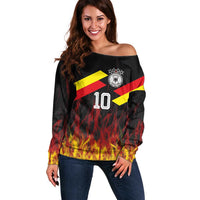 Custom Germany Football Off Shoulder Sweater Flames Dot Patterns Sport