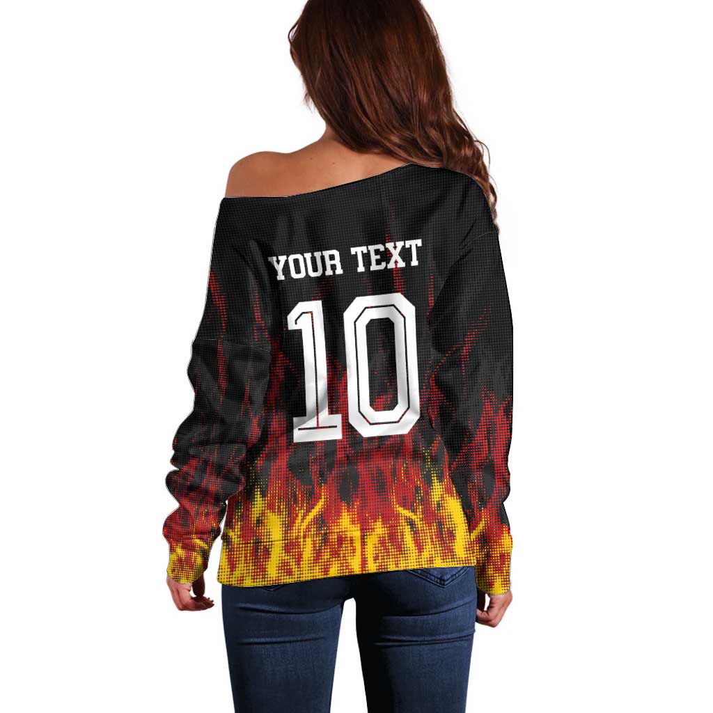 Custom Germany Football Off Shoulder Sweater Flames Dot Patterns Sport