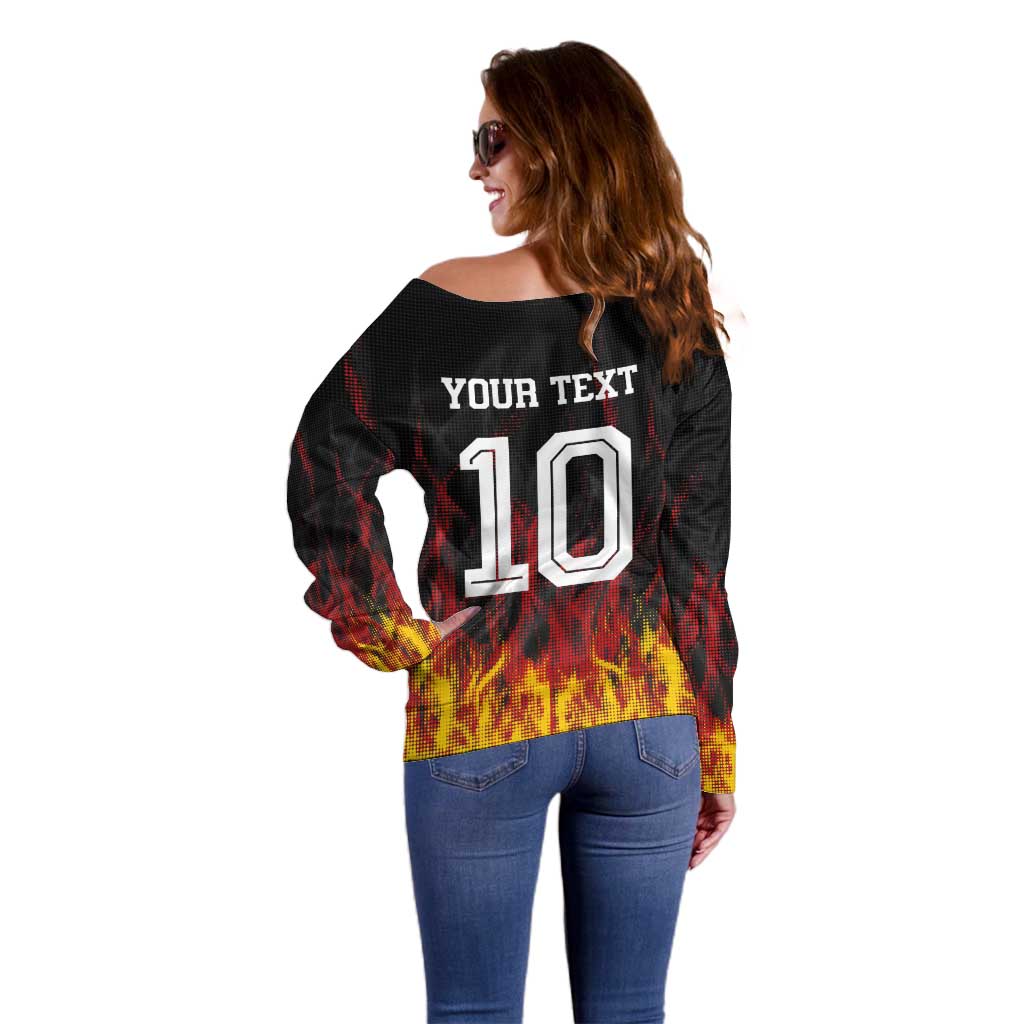 Custom Germany Football Off Shoulder Sweater Flames Dot Patterns Sport