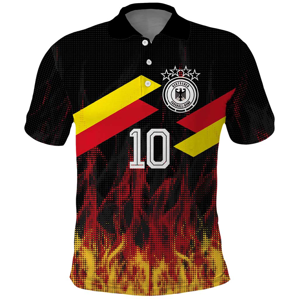Custom Germany Football Polo Shirt Flames Dot Patterns Sport