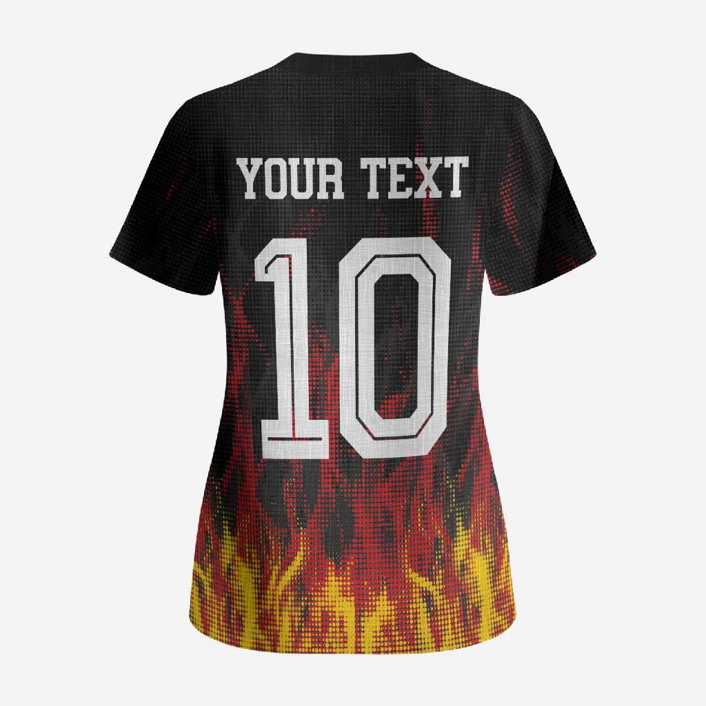 Custom Germany Football Scrub Top Flames Dot Patterns Sport