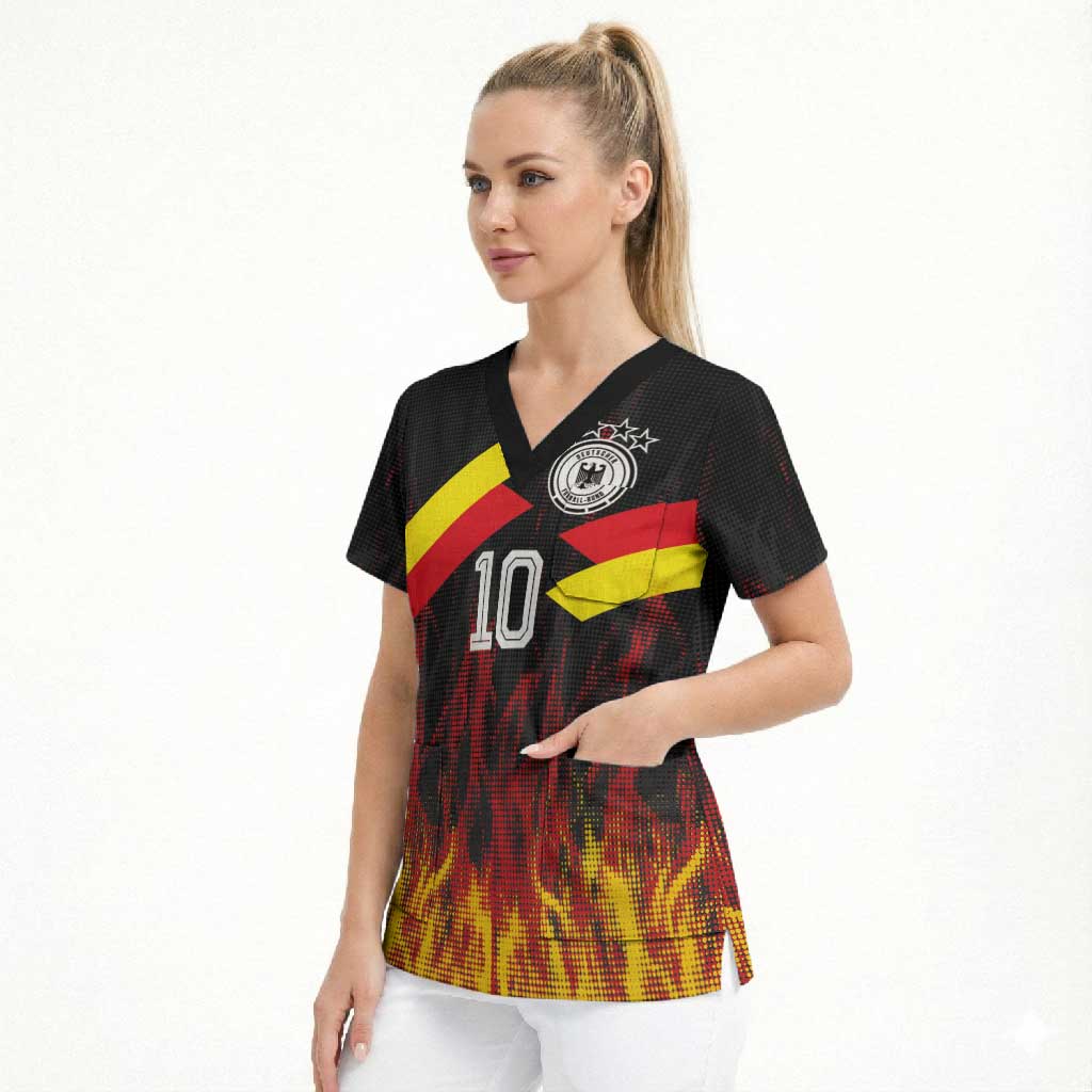 Custom Germany Football Scrub Top Flames Dot Patterns Sport