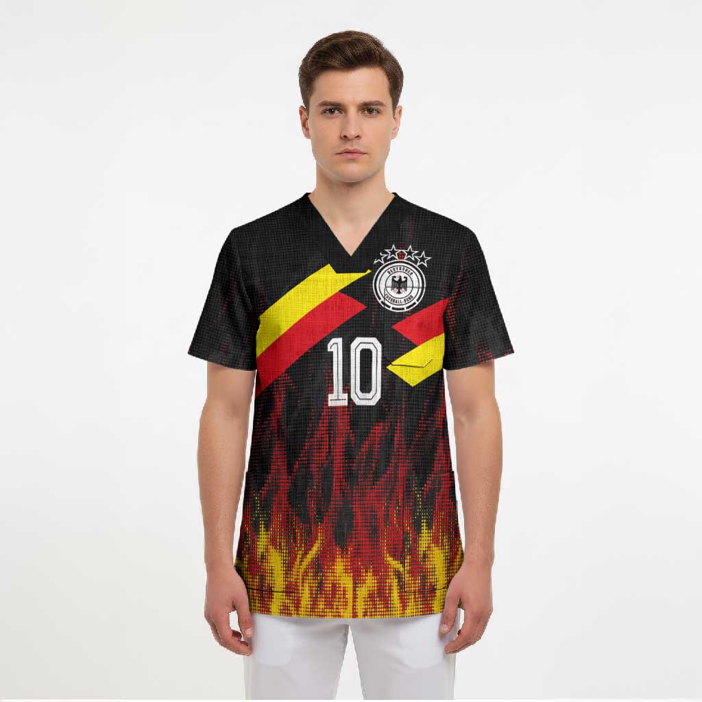 Custom Germany Football Scrub Top Flames Dot Patterns Sport