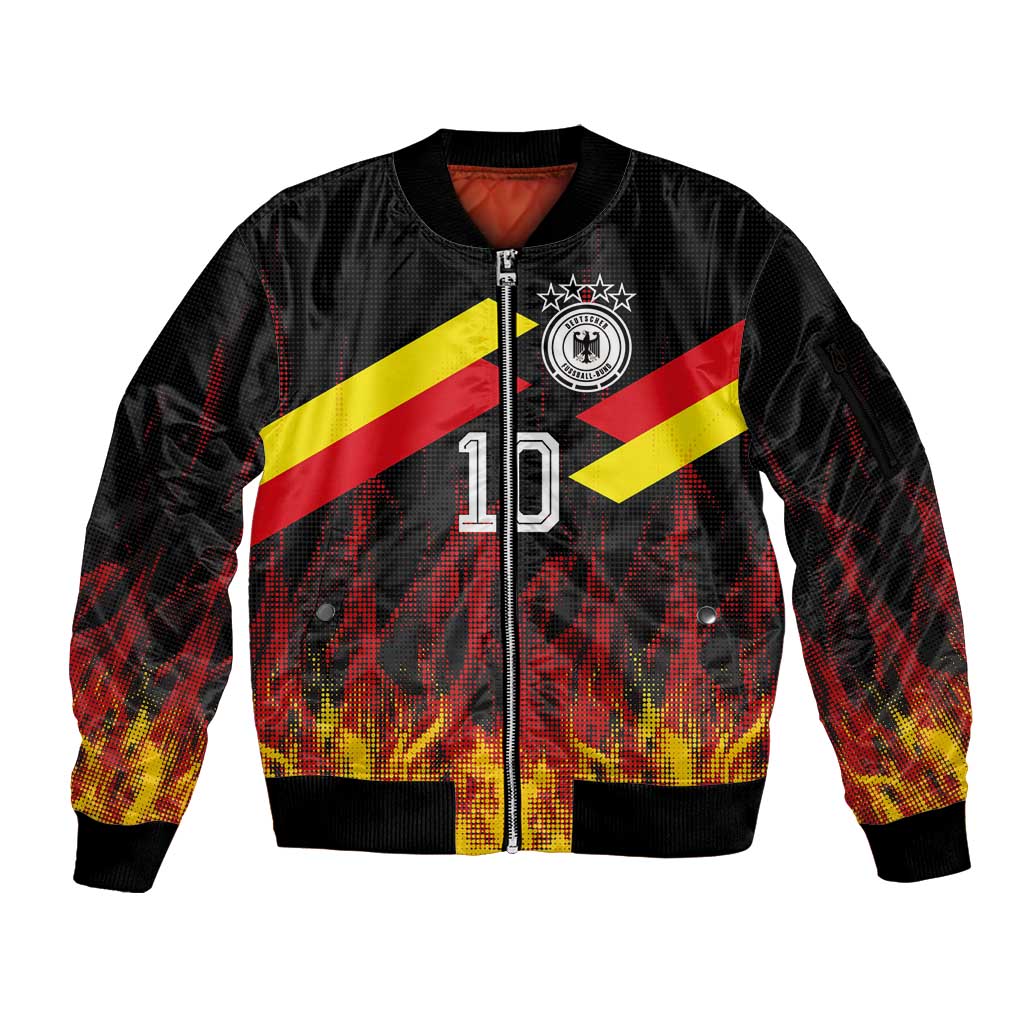 Custom Germany Football Sleeve Zip Bomber Jacket Flames Dot Patterns Sport