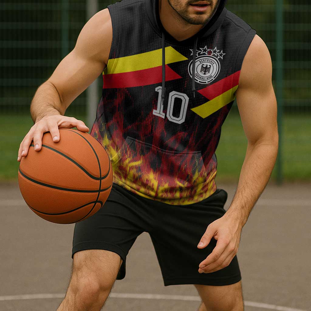 Custom Germany Football Sleeveless Hoodie Flames Dot Patterns Sport