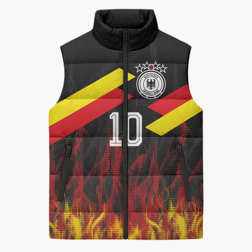 Custom Germany Football Sleeveless Puffer Jacket Flames Dot Patterns Sport
