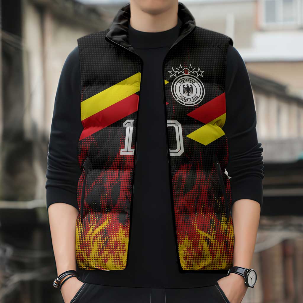 Custom Germany Football Sleeveless Puffer Jacket Flames Dot Patterns Sport