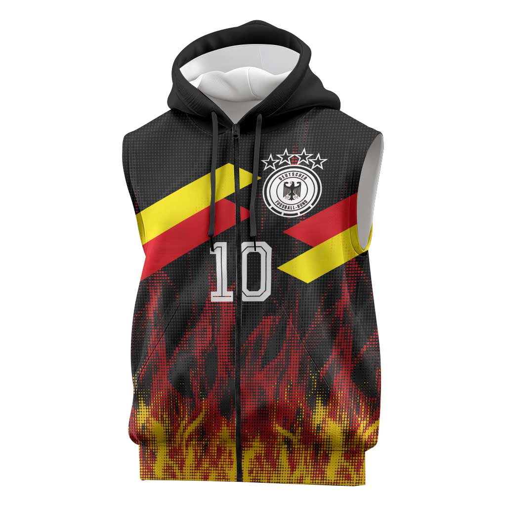 Custom Germany Football Sleeveless Zip Hoodie Flames Dot Patterns Sport