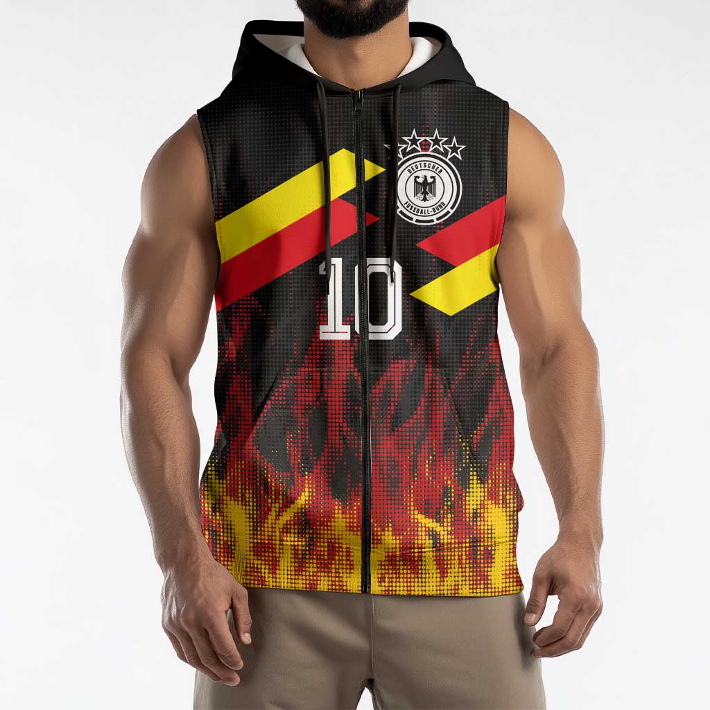 Custom Germany Football Sleeveless Zip Hoodie Flames Dot Patterns Sport