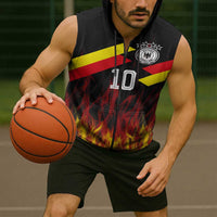 Custom Germany Football Sleeveless Zip Hoodie Flames Dot Patterns Sport