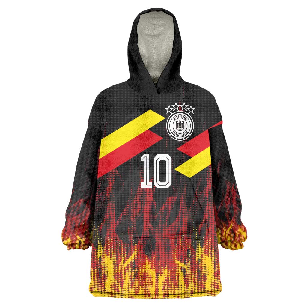 Custom Germany Football Wearable Blanket Hoodie Flames Dot Patterns Sport