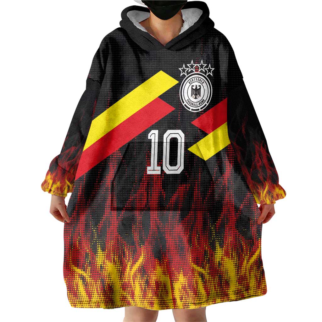 Custom Germany Football Wearable Blanket Hoodie Flames Dot Patterns Sport