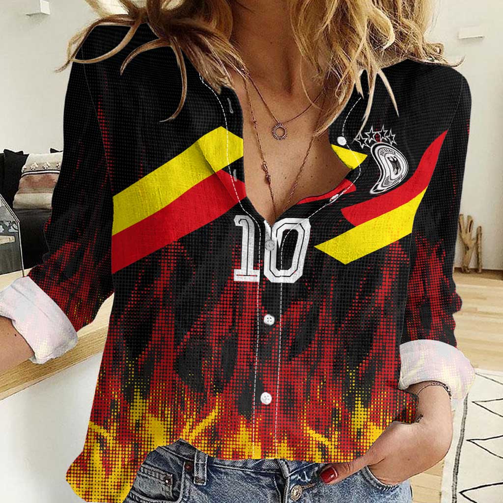Custom Germany Football Women Casual Shirt Flames Dot Patterns Sport