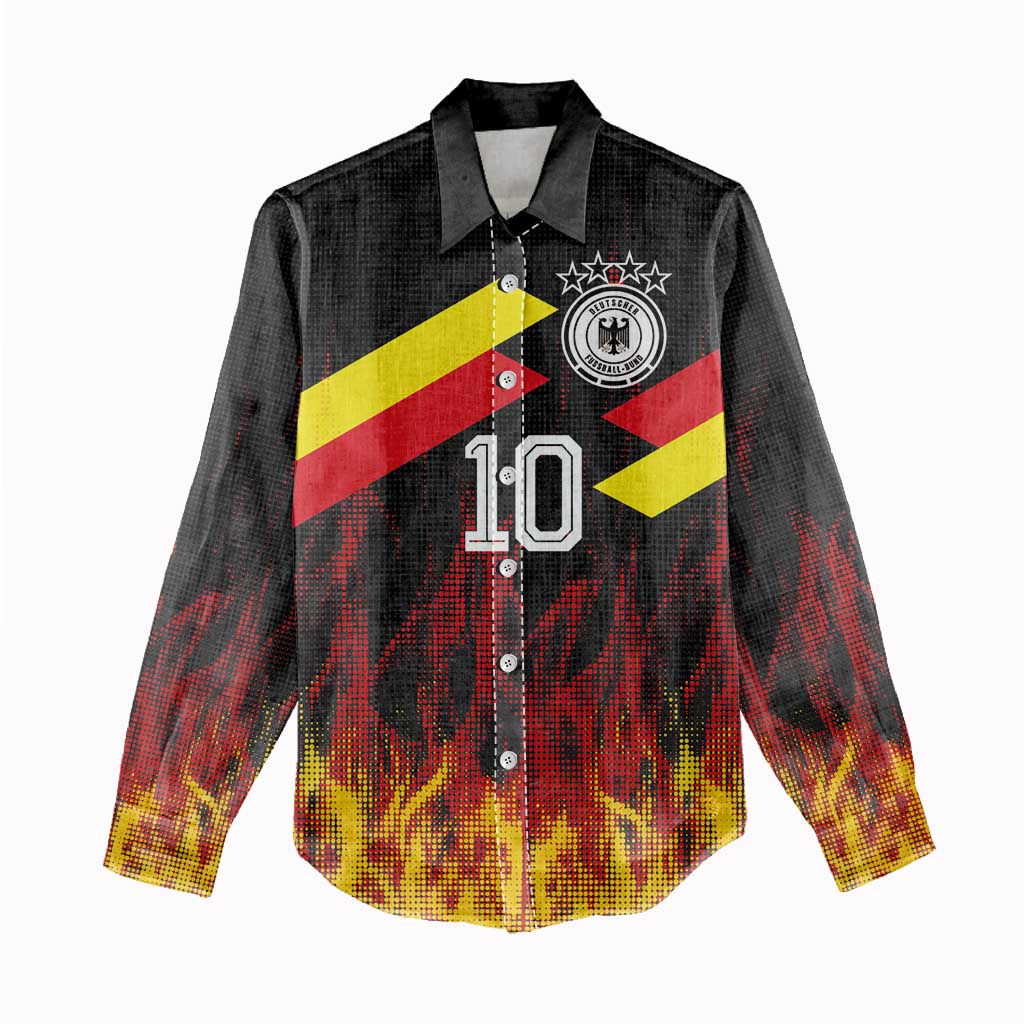 Custom Germany Football Women Casual Shirt Flames Dot Patterns Sport