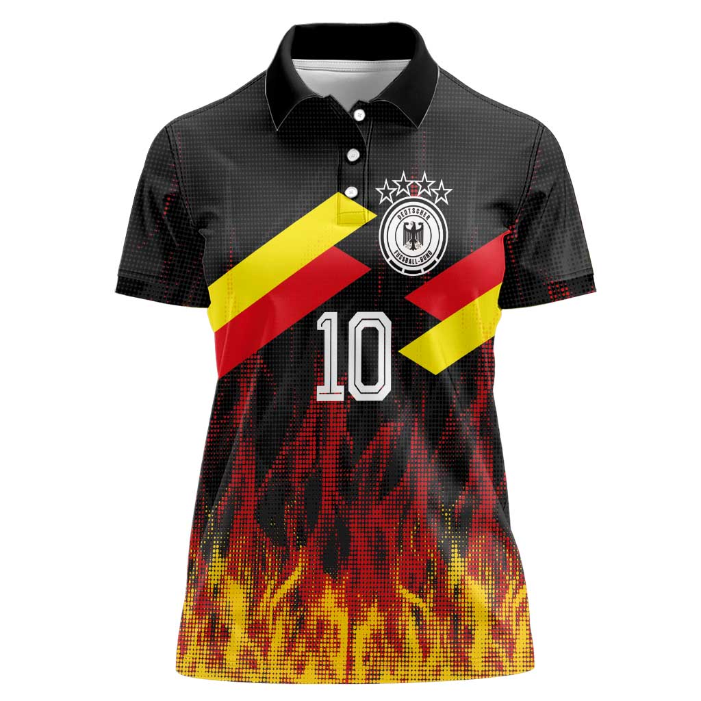 Custom Germany Football Women Polo Shirt Flames Dot Patterns Sport