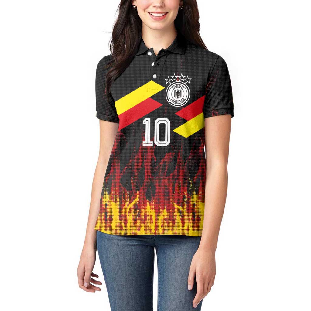 Custom Germany Football Women Polo Shirt Flames Dot Patterns Sport