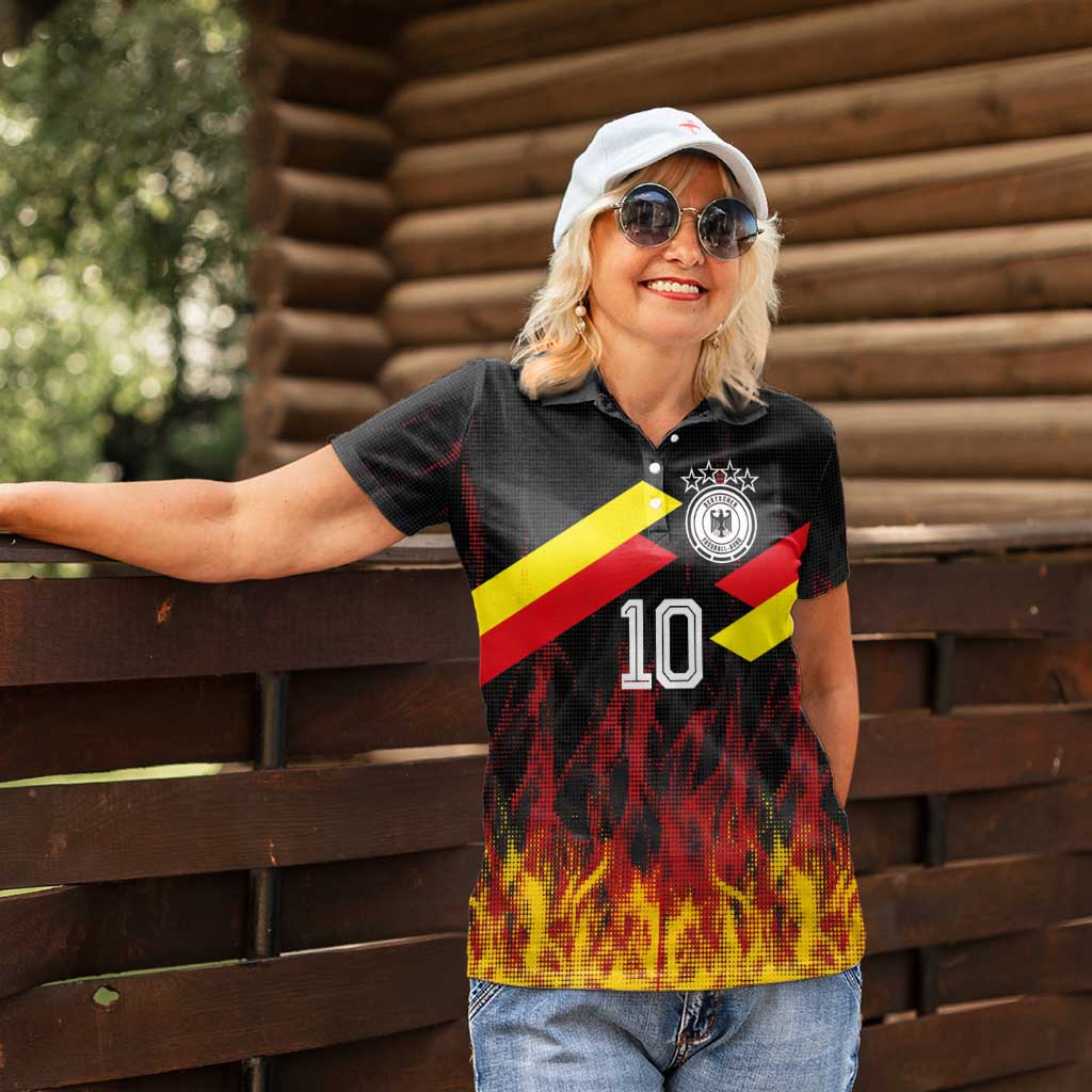 Custom Germany Football Women Polo Shirt Flames Dot Patterns Sport