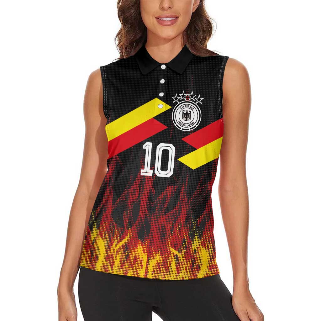 Custom Germany Football Women Sleeveless Polo Shirt Flames Dot Patterns Sport