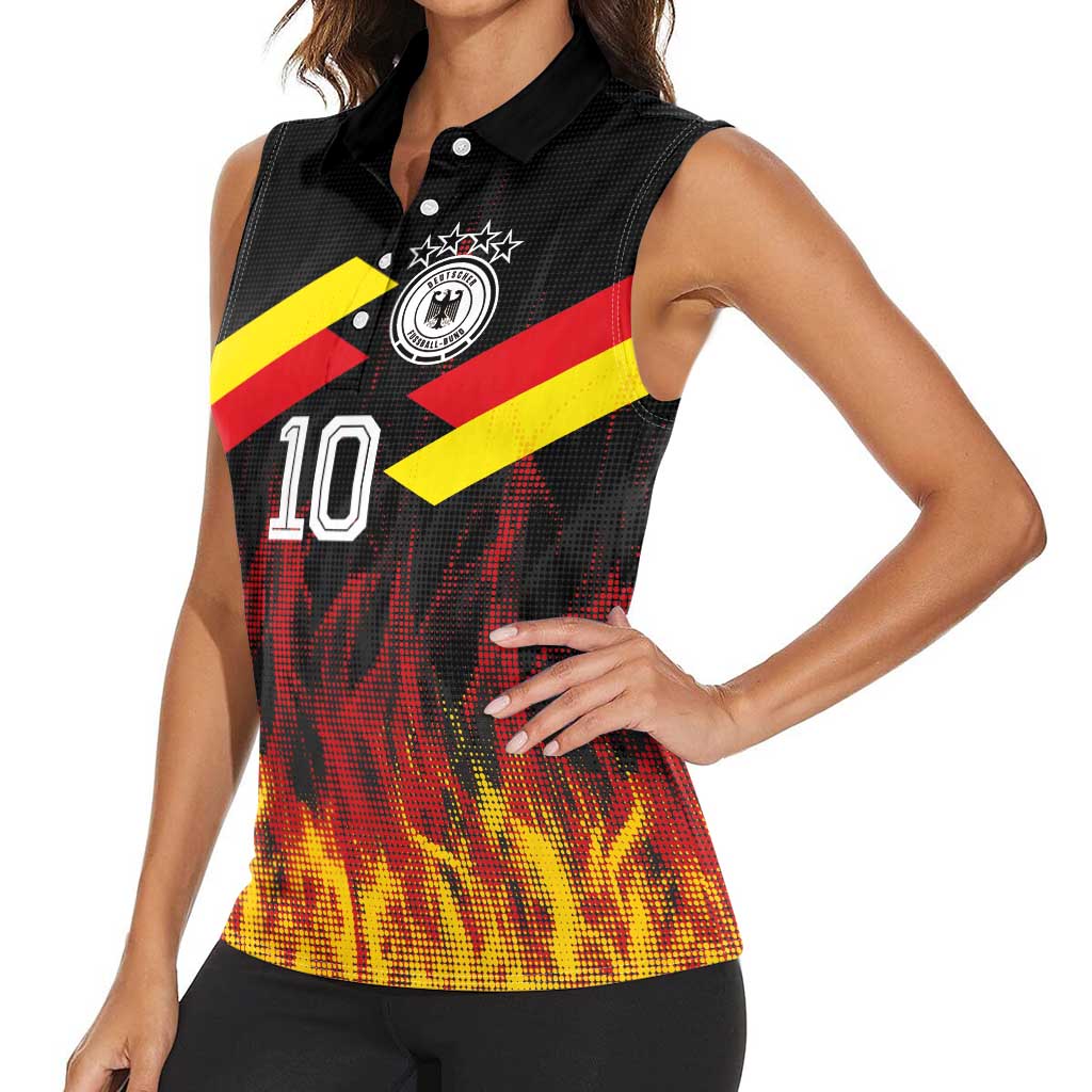 Custom Germany Football Women Sleeveless Polo Shirt Flames Dot Patterns Sport