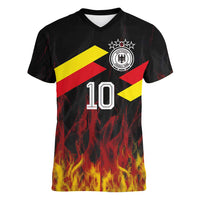 Custom Germany Football Women V-Neck T-Shirt Flames Dot Patterns Sport