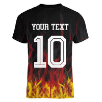 Custom Germany Football Women V-Neck T-Shirt Flames Dot Patterns Sport