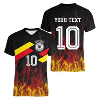 Custom Germany Football Women V-Neck T-Shirt Flames Dot Patterns Sport
