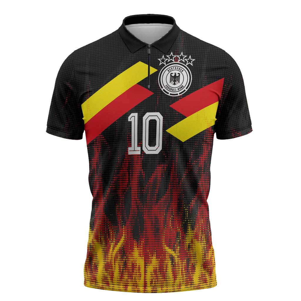 Custom Germany Football Zipper Polo Shirt Flames Dot Patterns Sport
