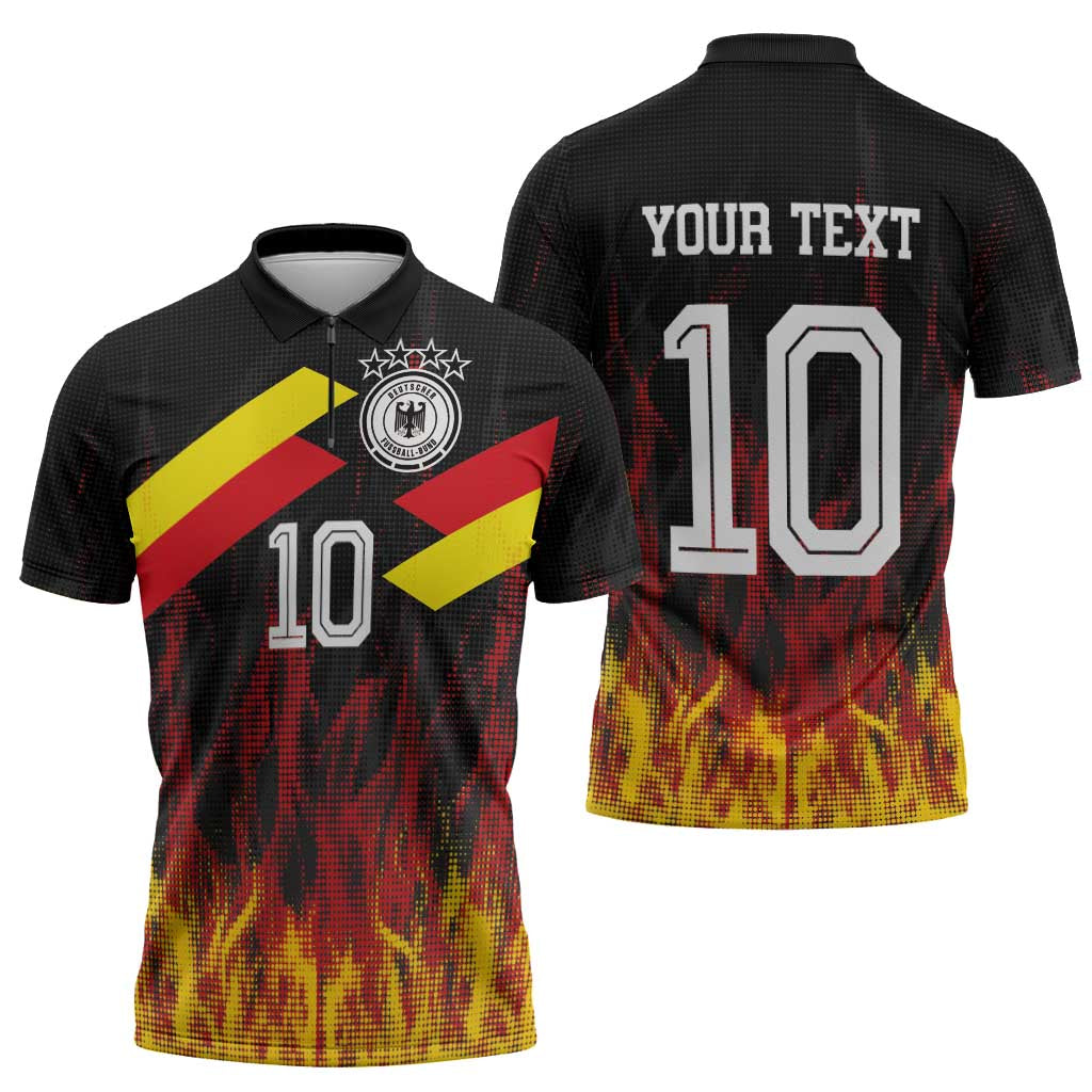 Custom Germany Football Zipper Polo Shirt Flames Dot Patterns Sport