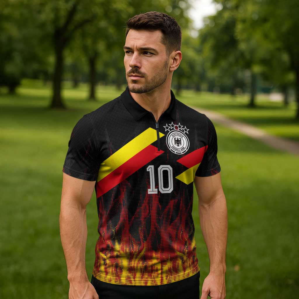 Custom Germany Football Zipper Polo Shirt Flames Dot Patterns Sport