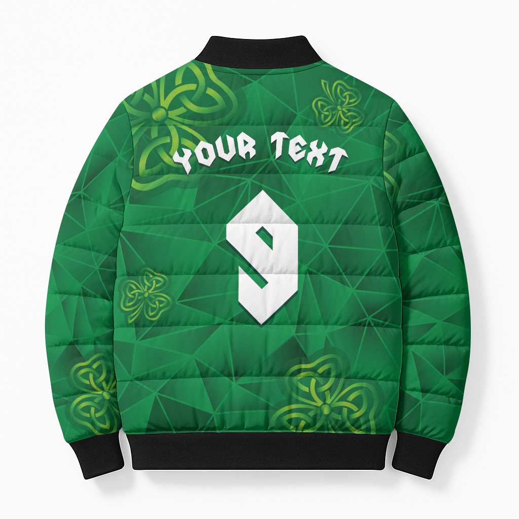 Custom Ireland Football Bomber Puffer Jacket Shamrock Celtic Geometric Sport