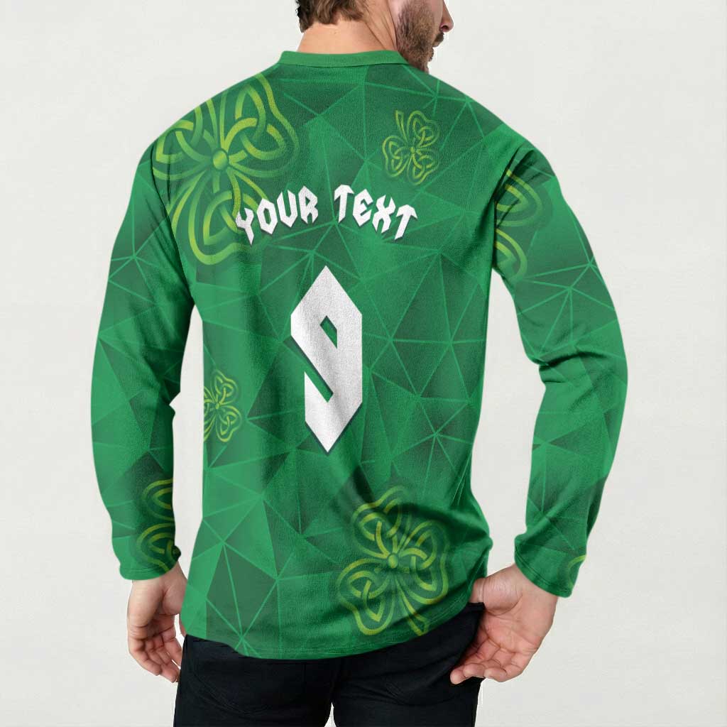 Custom Ireland Football Button Sweatshirt Shamrock Celtic Geometric Sport