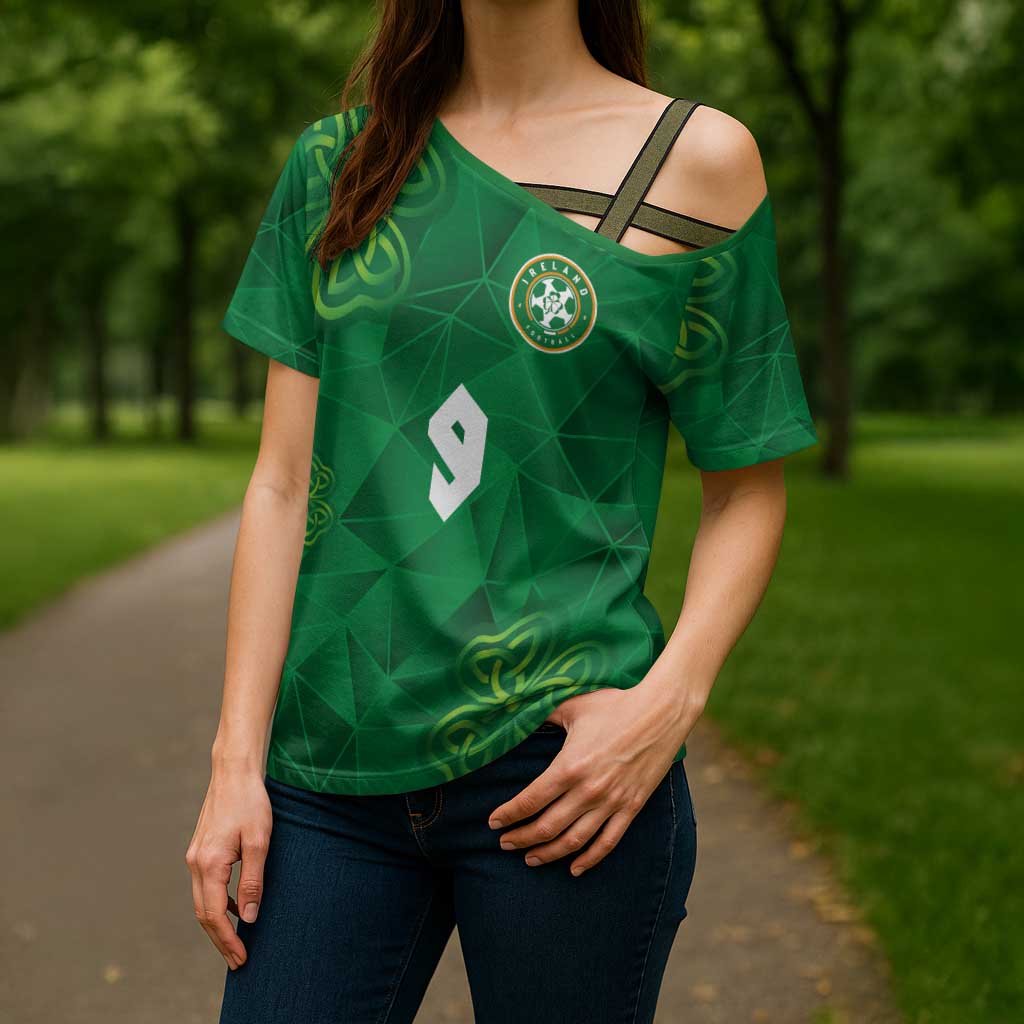 Custom Ireland Football Cross Shoulder Shirt Shamrock Celtic Geometric Sport