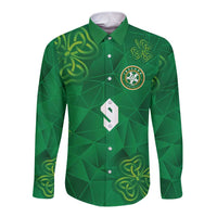 Custom Ireland Football Long Sleeve Button Shirt Shamrock Celtic Geometric Sport