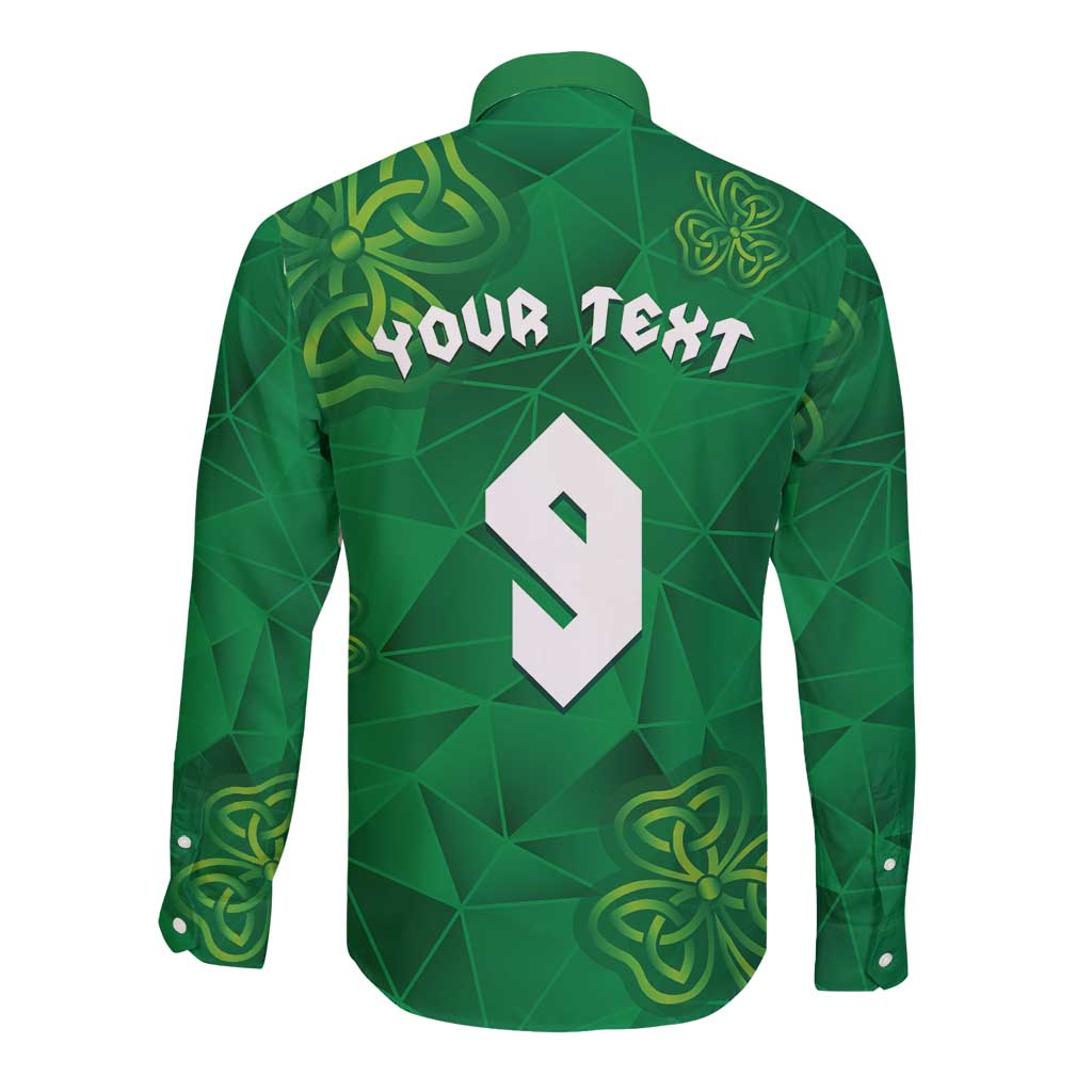 Custom Ireland Football Long Sleeve Button Shirt Shamrock Celtic Geometric Sport