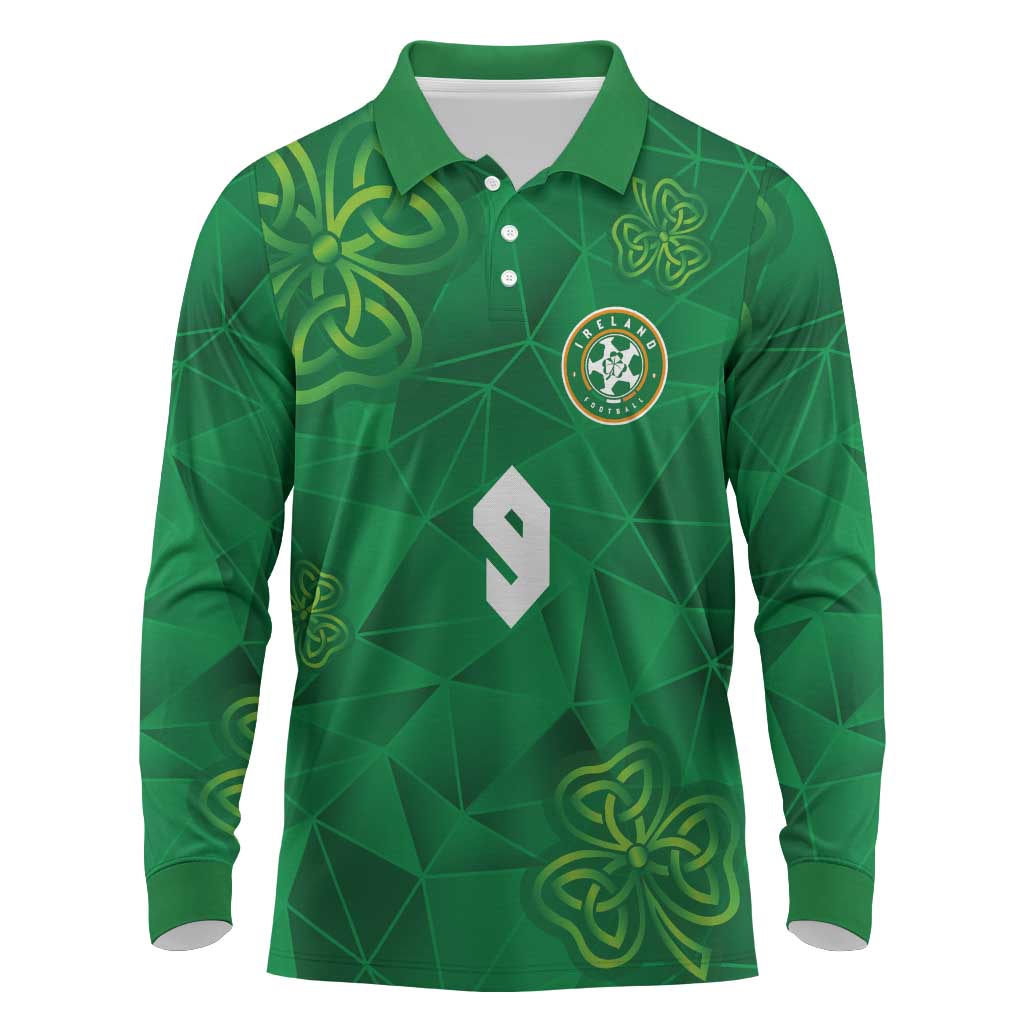 Custom Ireland Football Long Sleeve Polo Shirt Shamrock Celtic Geometric Sport