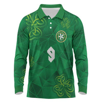 Custom Ireland Football Long Sleeve Polo Shirt Shamrock Celtic Geometric Sport