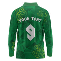 Custom Ireland Football Long Sleeve Polo Shirt Shamrock Celtic Geometric Sport