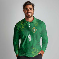 Custom Ireland Football Long Sleeve Polo Shirt Shamrock Celtic Geometric Sport