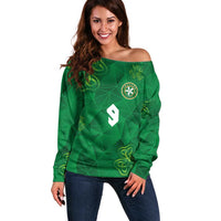 Custom Ireland Football Off Shoulder Sweater Shamrock Celtic Geometric Sport