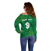 Custom Ireland Football Off Shoulder Sweater Shamrock Celtic Geometric Sport